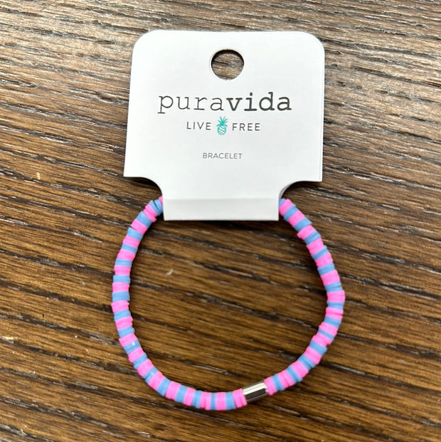 Pura Vida Seascape Vinyl Disc Stretch Bracelet -Bubblegum