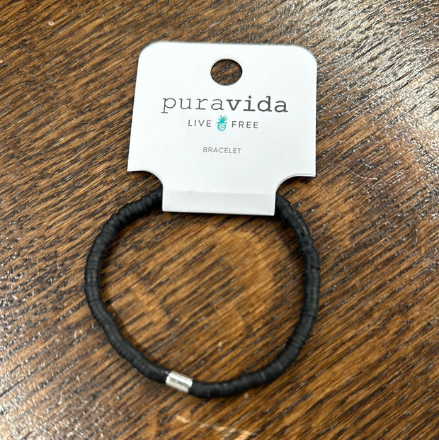 Pura Vida Seascape Vinyl Disc Stretch Bracelet -Black