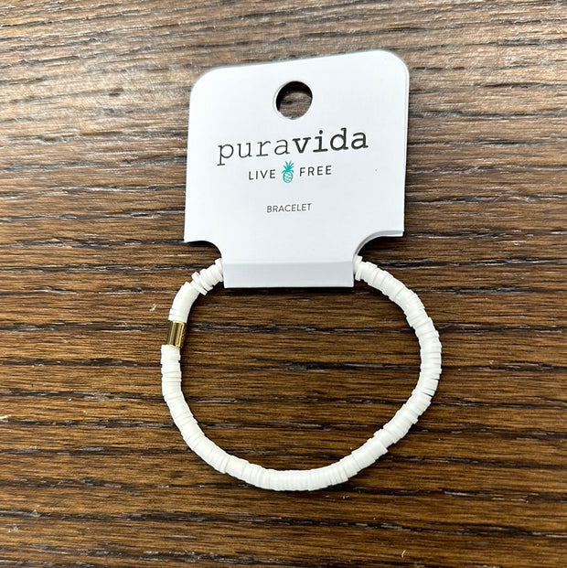 Pura Vida Seascape Vinyl Disc Stretch Bracelet -White