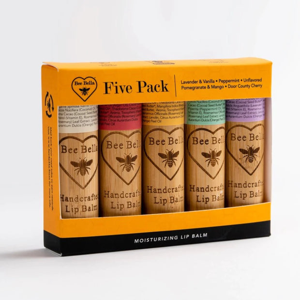 Bee Bella 5 Pack of Moisturizing Lip Balm Set