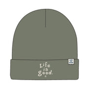 Life is Good Unisex Wordmark Moss Green Cuffed Beanie Hat