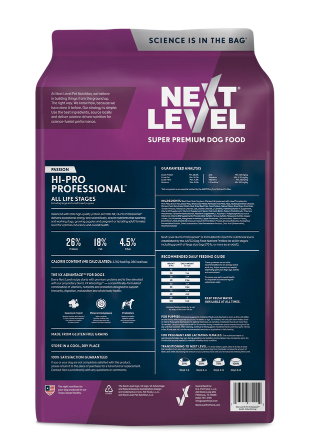 Next Level Hi Pro Professional Dry Dog Food- 40 Lb