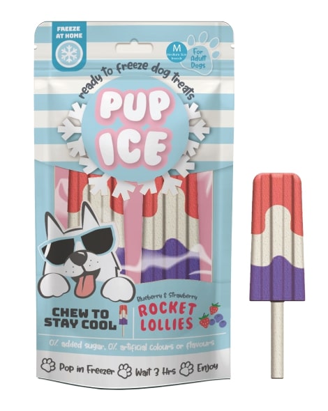 Pup Ice Rocket Lollies Ready to Freeze Dog Ice Cream -2 Pk  Strawberry and Blueberry Flavor