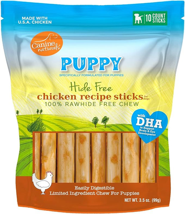 CANINE NATURALS Hide Free PUPPY Chicken Recipe 5" Stick Dog Chew Treat