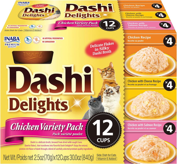 Inaba Churu Dashi Delights Flakes in Broth- Chicken Variety Pack 12 cups