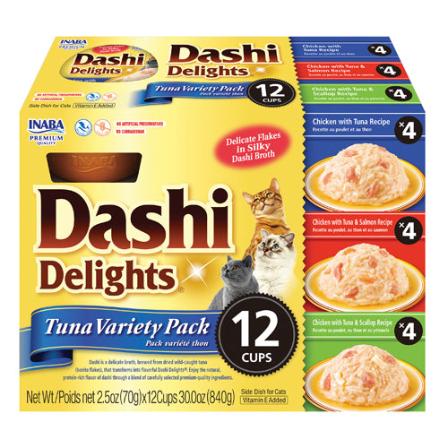 Inaba Churu Dashi Delights Flakes in Broth- Tuna Variety Pack 12 cups