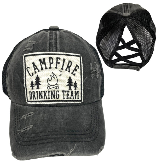 DK Handmade Campfire Drinking Team Criss-Cross Ponytail Hat
