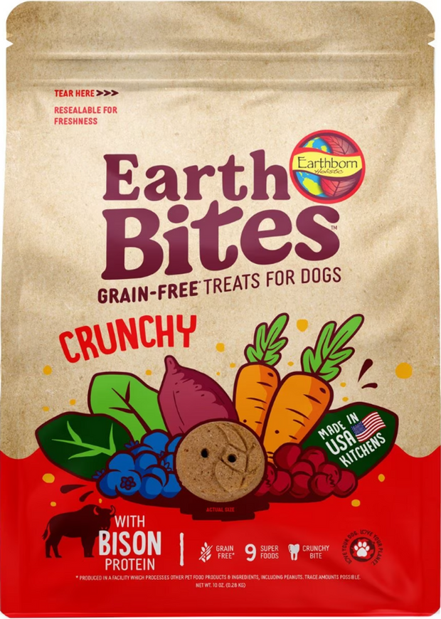 Earthborn Holistic Oven Baked Earth Bites Grain Free Crunchy Dog Treats - With Bison Protein