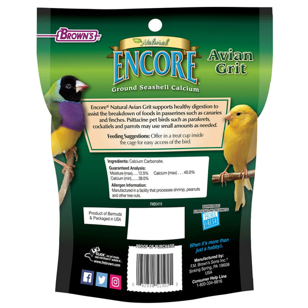FM Browns Encore Fortified Avian Grit for Caged Bird Digestive Support