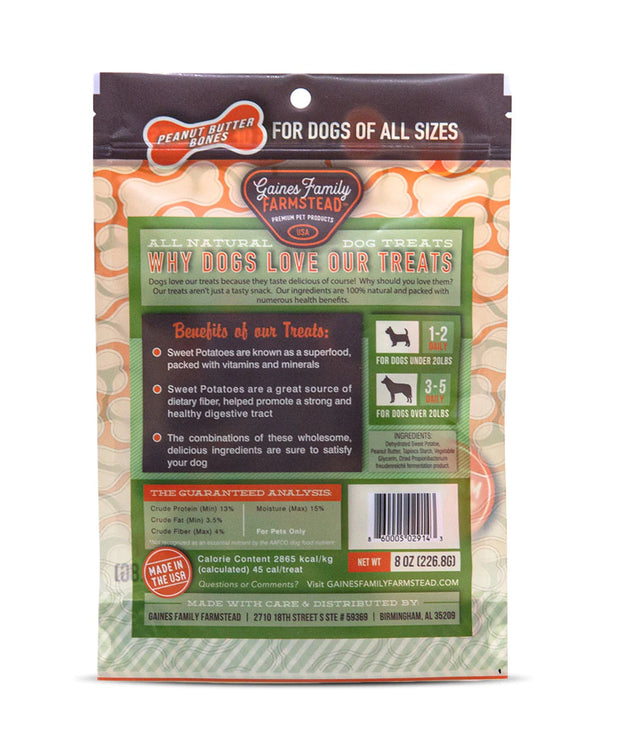 Gaines Family Farmstead Peanut Butter Coated Sweet Potato Bones Dog Treats - 8 Oz