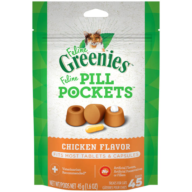 FELINE GREENIES PILL POCKETS Natural Cat Treats, Chicken Flavor, 1.6 oz. Pack (45 Treats) (Copy)