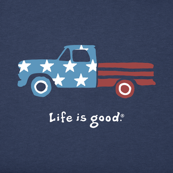 Life is Good Patriotic Truck Mens Crusher Short Sleeve Shirt
