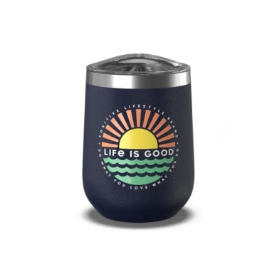 Life is Good Sunset on the Water Stainless Steel 12 oz Wine Tumbler