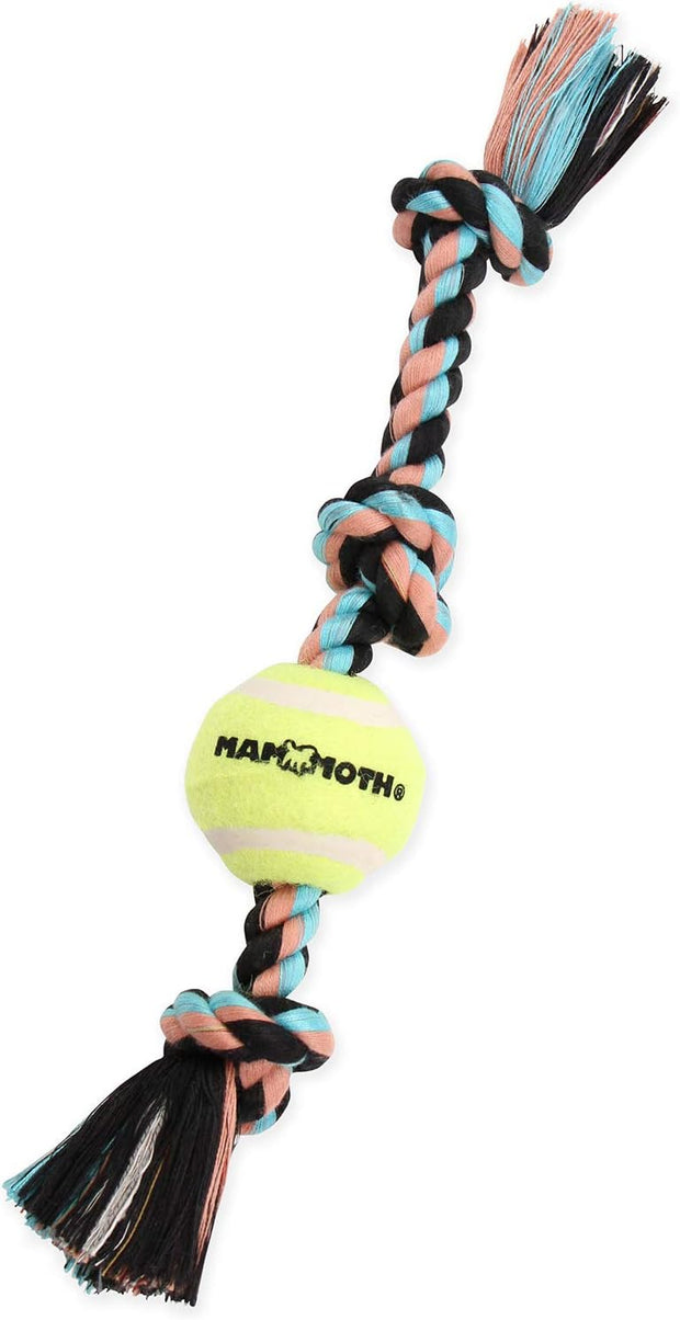 MAMMOTH PET Interactive Knot Tug Flossy Chew with Tennis Ball Dog Toy