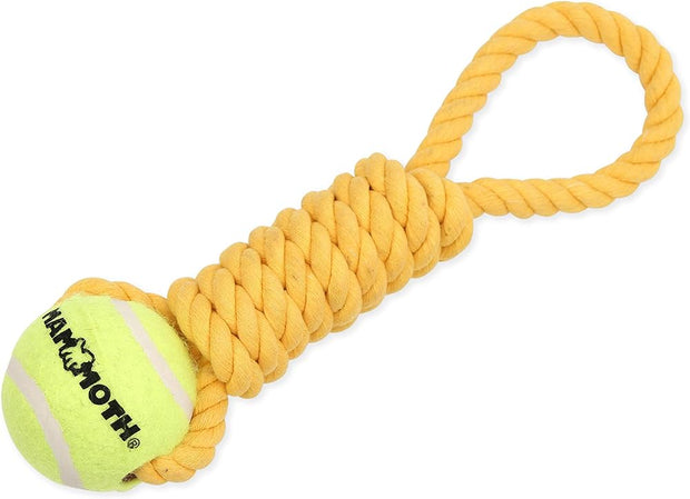 MAMMOTH PET Flossy Chews Mini 10" Twister Pull Tug with Mini Tennis Ball Dog Toy