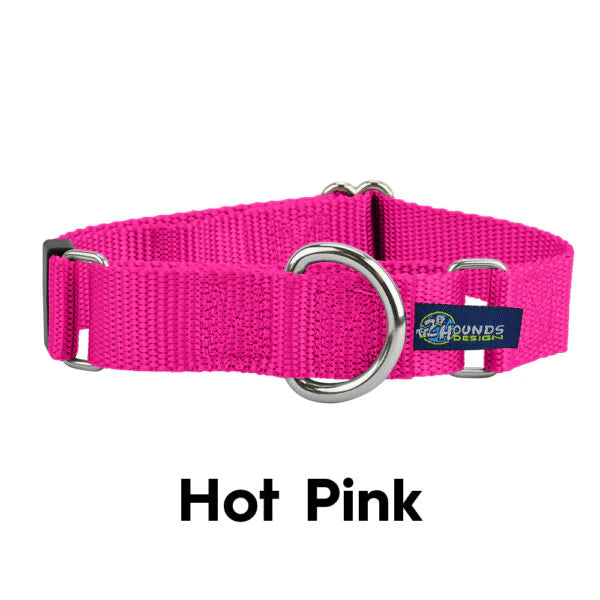 2HOUNDSDESIGN Keystone Nylon Martingale Collar - Hot Pink - MADE IN THE USA