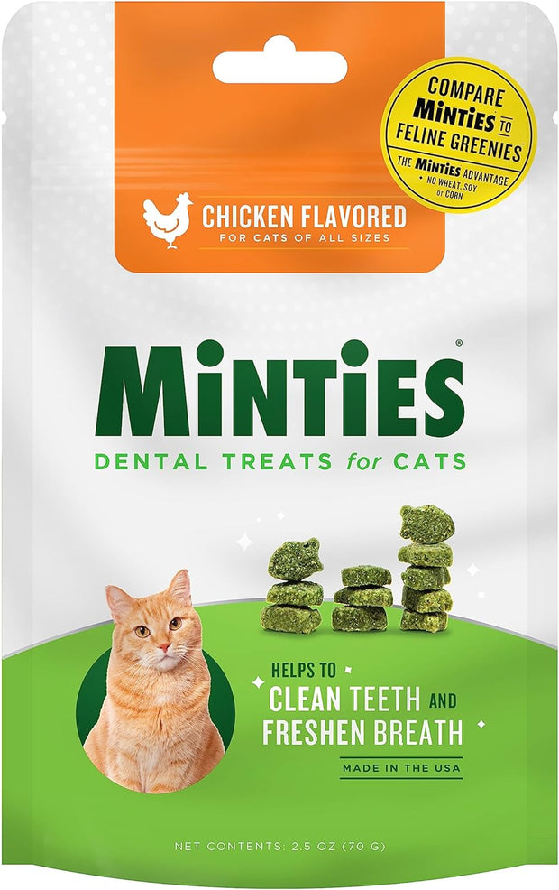 Minties Teeth Cleaner Dental Cat Treats Chicken Flavored 2.5 oz