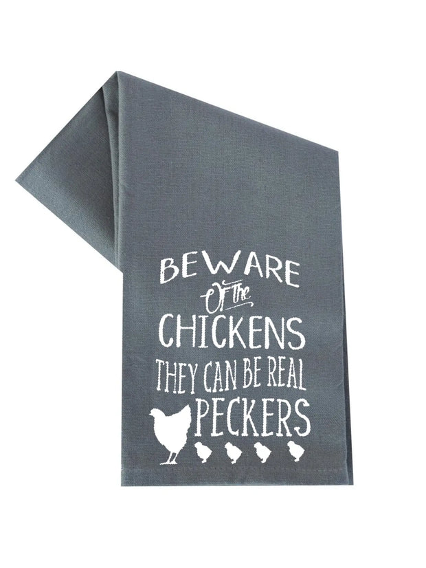 DK Handmade 'Beware of the Chickens' Gray Tea Towel