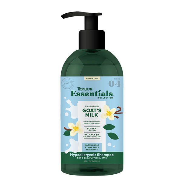 TROPICLEAN Essentials Goats Milk Hypoallergenic SHAMPOO for Dogs, Puppies, and Cats