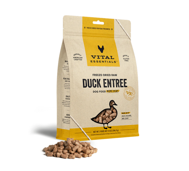 VITAL ESSENTIALS Duck Mini Nibs Grain Free Freeze Dried Raw Dog Food, 14 Oz