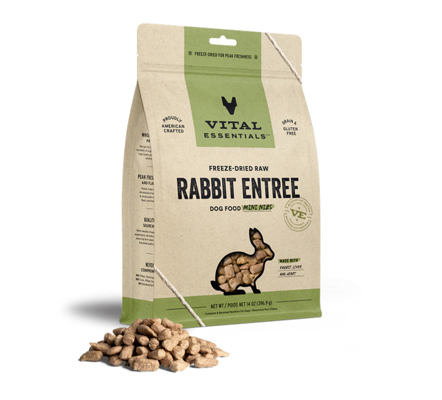 VITAL ESSENTIALS Rabbit Mini Nibs Grain Free Freeze Dried Raw Dog Food, 14 Oz