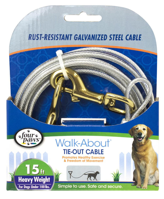 Four Paws Walk-About Tie-Out 15 ft Cable- Heavy Weight