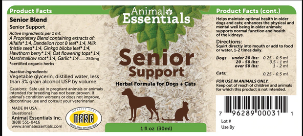 ANIMAL ESSENTIALS Senior Support Herbal Supplement- For Dogs and Cats