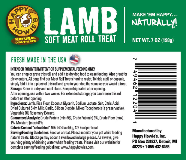 HAPPY HOWIES Premium Roll Treat- Lamb