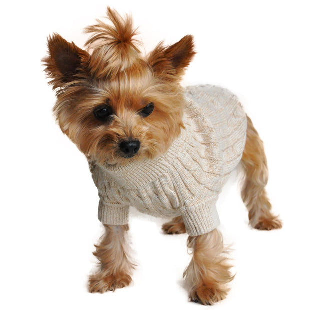 Doggie Designs Combed Cotton Cable Knit Dog Sweater - Oatmeal