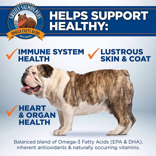 Grizzly Salmon Oil Plus Supplement for Dogs and Cats- Wild Sourced Salmon Oil, Omega 3-6-9