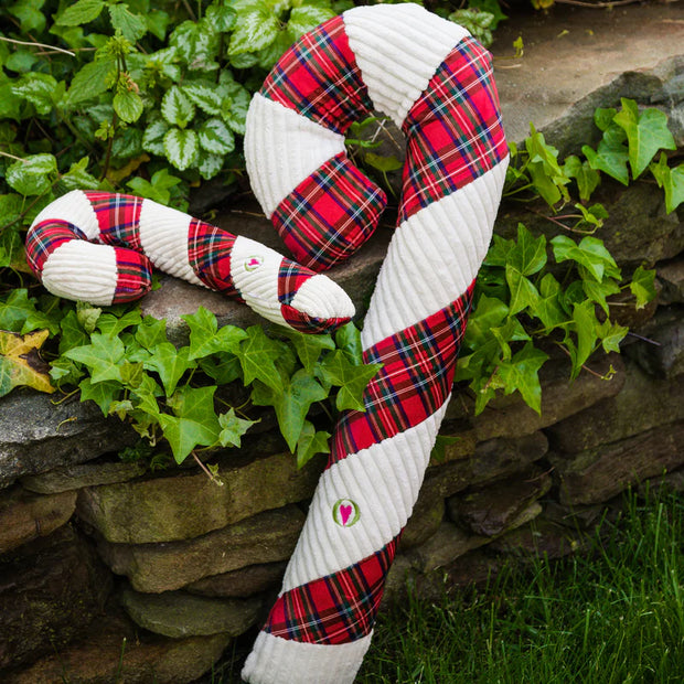 Hugglehounds Tartan Candy Cane Plush Durable Holiday Dog Toy