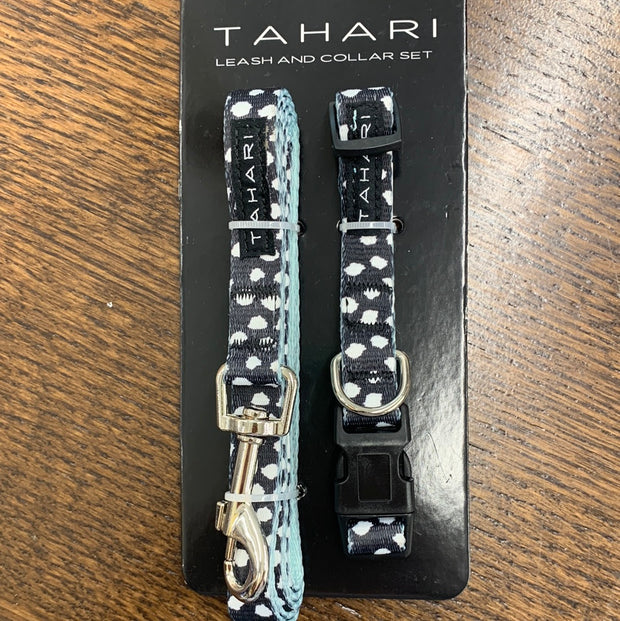 Tahari Black Polka Dot Leash and Collar Set