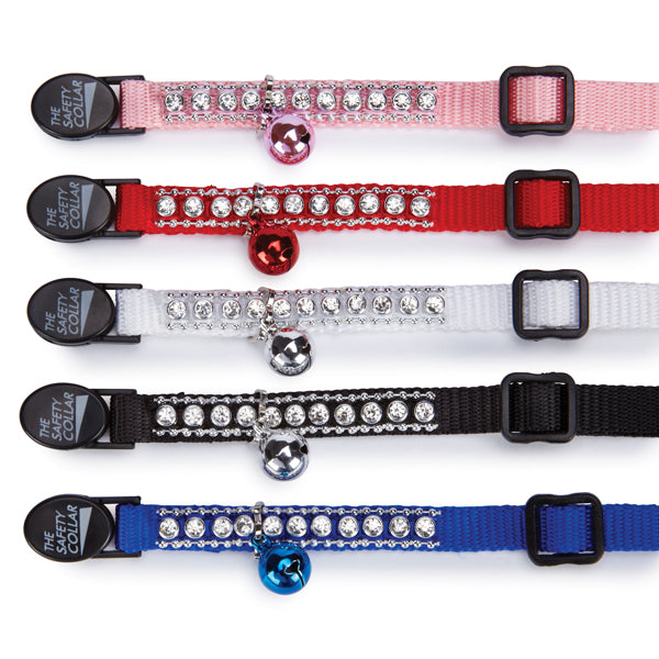 Meow Town Rhinestone Nylon Cat Collar with Bell