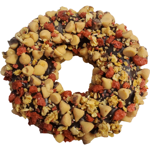 K9 GRANOLA- Gourmet Donut Dog Treat - Carob PB n Bacon Crunch 3"