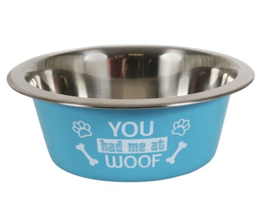 Kennel Club 'You Had Me At Woof' Stainless Steel Blue Dog Bowl