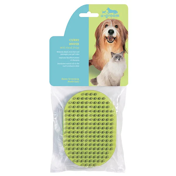 U-GROOM Curry Brush with Hand Strap for Dogs and Cats